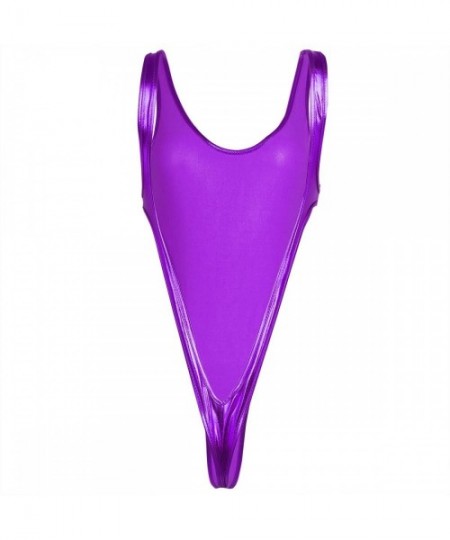 One-Pieces Womens Sexy Metallic One-Piece Swimwear Bikini Swimsuit High Cut Leotard Thong Bodysuit - Purple - CB1825GQKNL