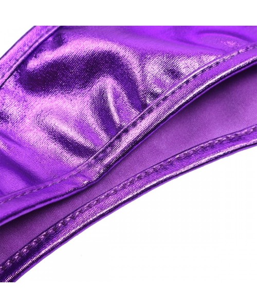 One-Pieces Womens Sexy Metallic One-Piece Swimwear Bikini Swimsuit High Cut Leotard Thong Bodysuit - Purple - CB1825GQKNL