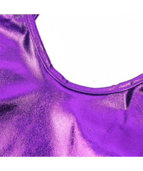 One-Pieces Womens Sexy Metallic One-Piece Swimwear Bikini Swimsuit High Cut Leotard Thong Bodysuit - Purple - CB1825GQKNL