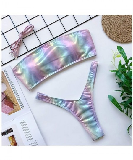 Sets Women Sexy Sequin Two Piece Bikini Set Swimwear Bathing Suits Tube Top - Rainbow - C0196SWZC9H