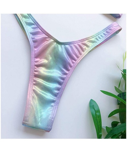 Sets Women Sexy Sequin Two Piece Bikini Set Swimwear Bathing Suits Tube Top - Rainbow - C0196SWZC9H