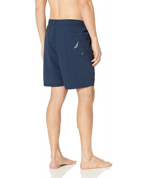 Trunks Men's Quick Dry Side Logo Nylon Full Elastic Swim Trunk - Navy - C818ILAAH2R