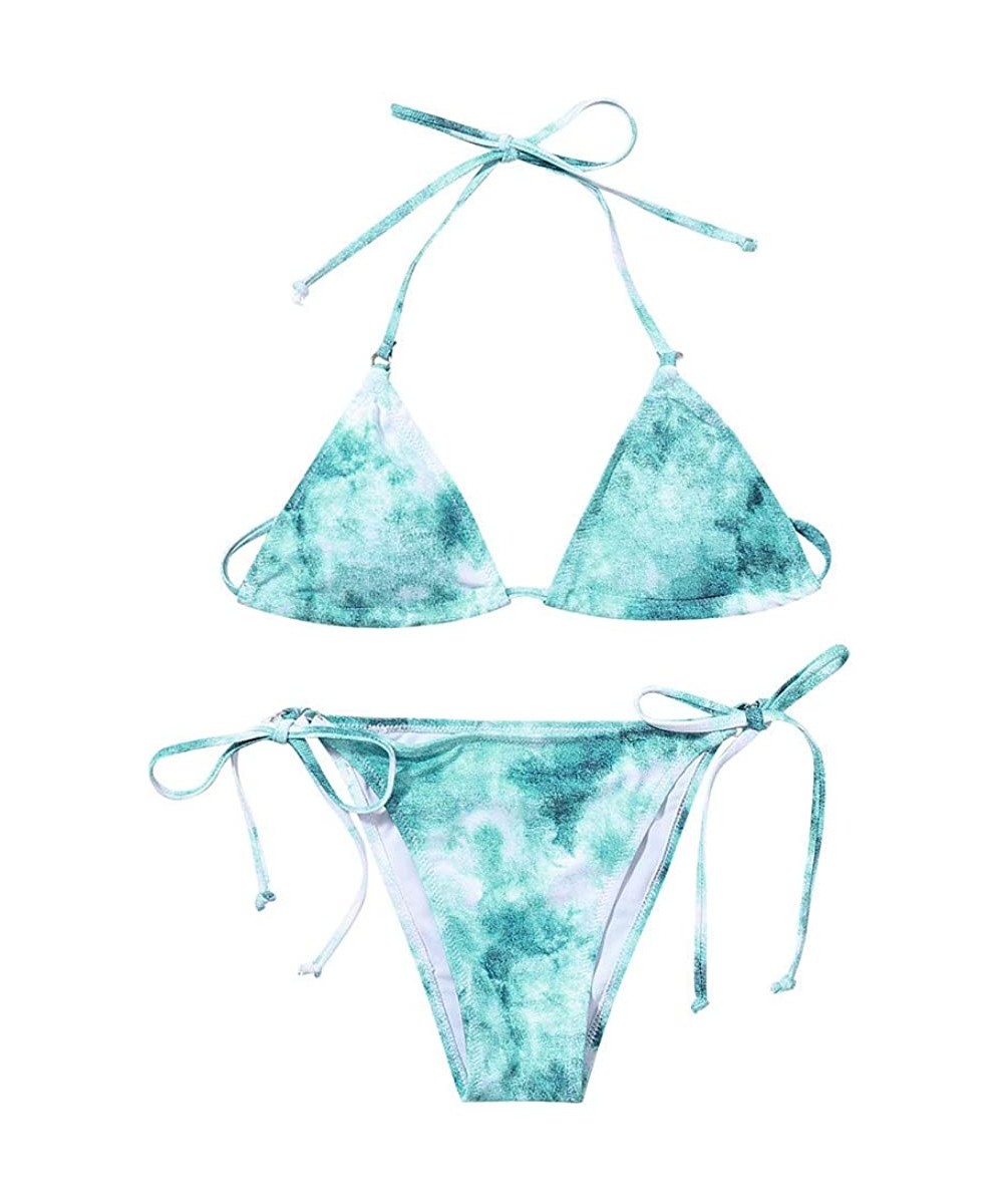 Sets Women Gradient Print Bikini Set Halter Push-Up Padded Two Piece Swimwear Tie Dye Swimsuit Bathing Suit - Green - C719074...