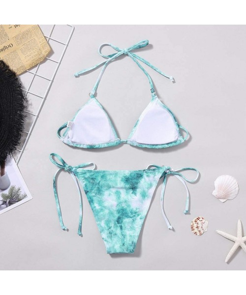 Sets Women Gradient Print Bikini Set Halter Push-Up Padded Two Piece Swimwear Tie Dye Swimsuit Bathing Suit - Green - C719074...