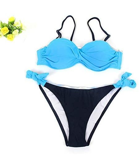 Bottoms Swimsuits for Womens- Womens Padded Push-up Bra Bikini Set Swimsuit Bathing Suit Swimwear Beachwear - Dark Blue - CA1...