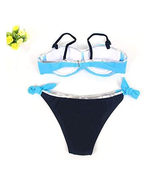 Bottoms Swimsuits for Womens- Womens Padded Push-up Bra Bikini Set Swimsuit Bathing Suit Swimwear Beachwear - Dark Blue - CA1...