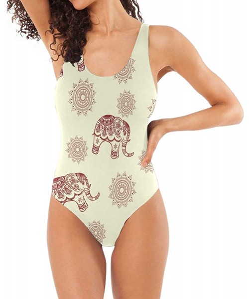 One-Pieces Women's Adjustable Strap One Piece Tropical Beach with Palm Tree Monokini Swimsuit - Vintage Indian Lotus Elephant...