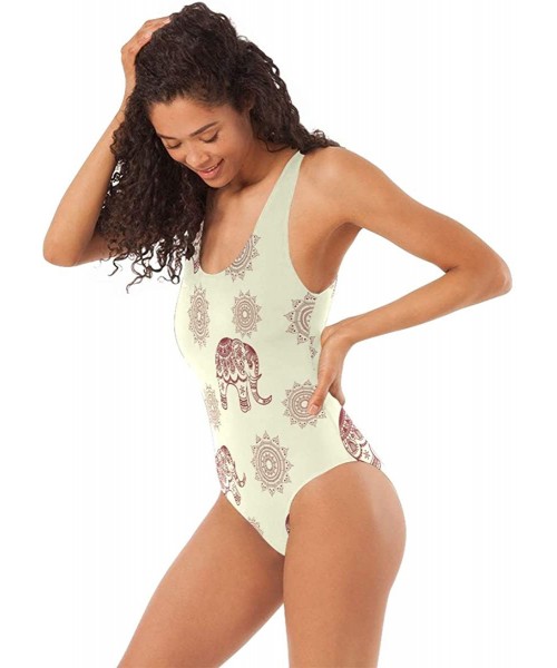 One-Pieces Women's Adjustable Strap One Piece Tropical Beach with Palm Tree Monokini Swimsuit - Vintage Indian Lotus Elephant...