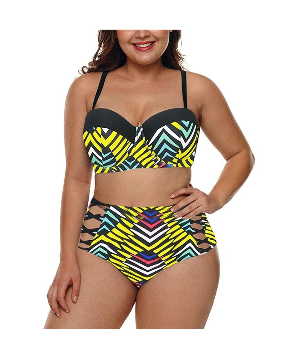 One-Pieces Women Plus Size Off Shoulder Tankini Sexy Lace One Piece Monokini Swimsuit Bathing Suit - Sexy Yellow - CN18RS6Y6UN