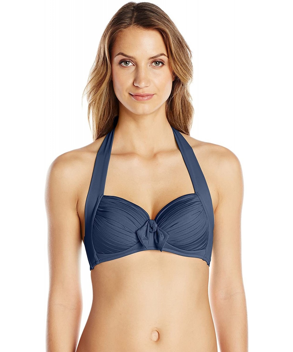 Tops Women's Soft Cup Halter Bikini Top Swimsuit - Indigo - CB11F532921