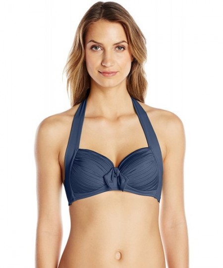 Tops Women's Soft Cup Halter Bikini Top Swimsuit - Indigo - CB11F532921