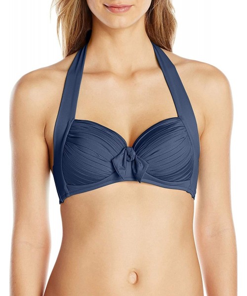 Tops Women's Soft Cup Halter Bikini Top Swimsuit - Indigo - CB11F532921