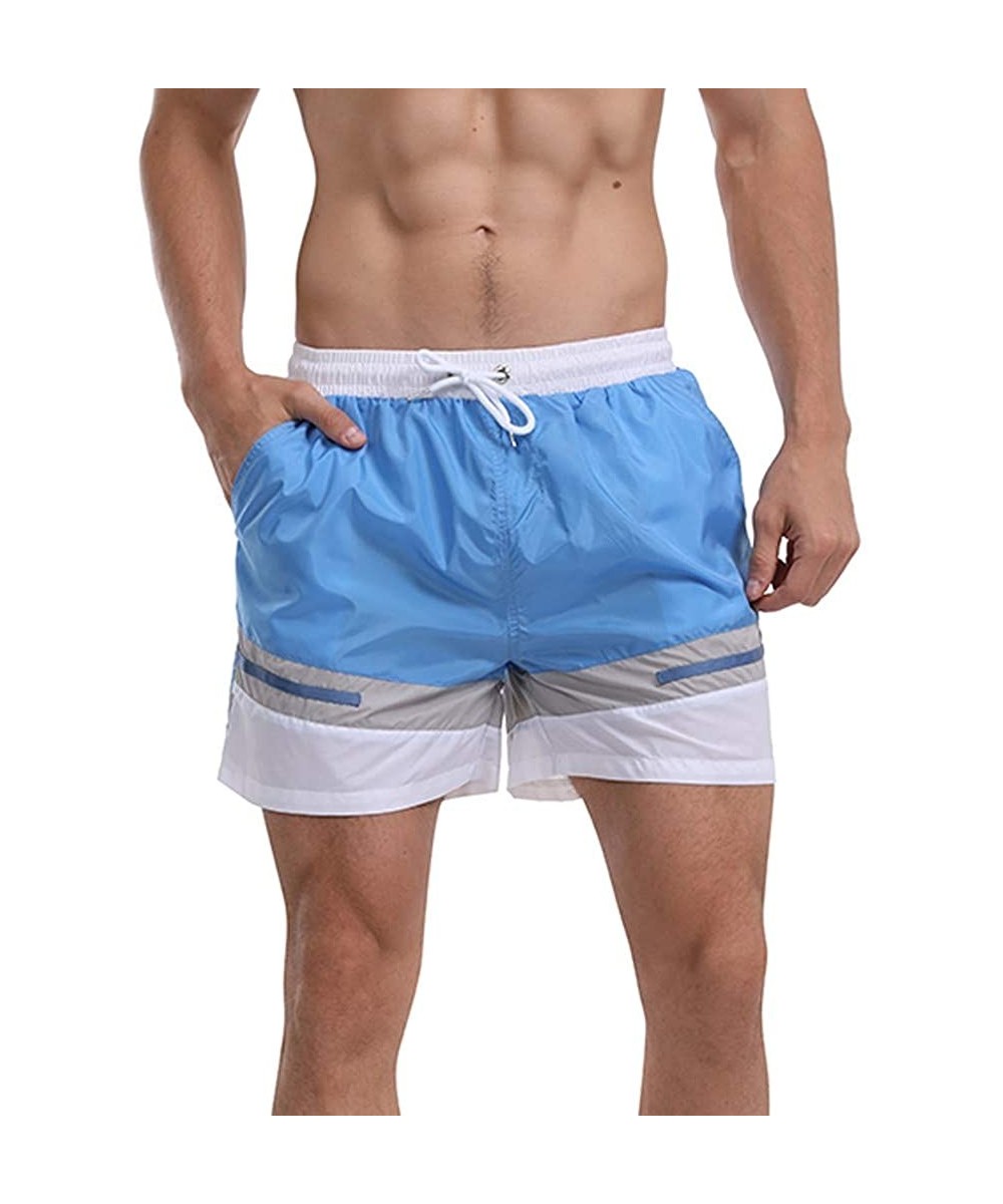 Trunks Men's Swim Drawstring Trunks Quick Dry Beach Surfing Running Swimming Shorts - H Blue - C018WIROCCC