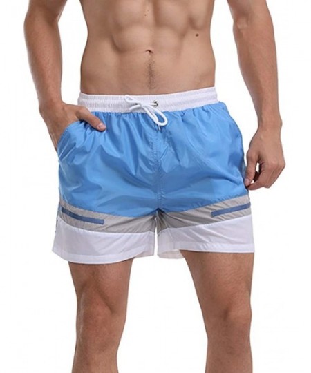 Trunks Men's Swim Drawstring Trunks Quick Dry Beach Surfing Running Swimming Shorts - H Blue - C018WIROCCC