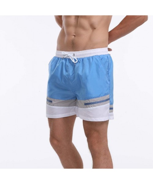 Trunks Men's Swim Drawstring Trunks Quick Dry Beach Surfing Running Swimming Shorts - H Blue - C018WIROCCC