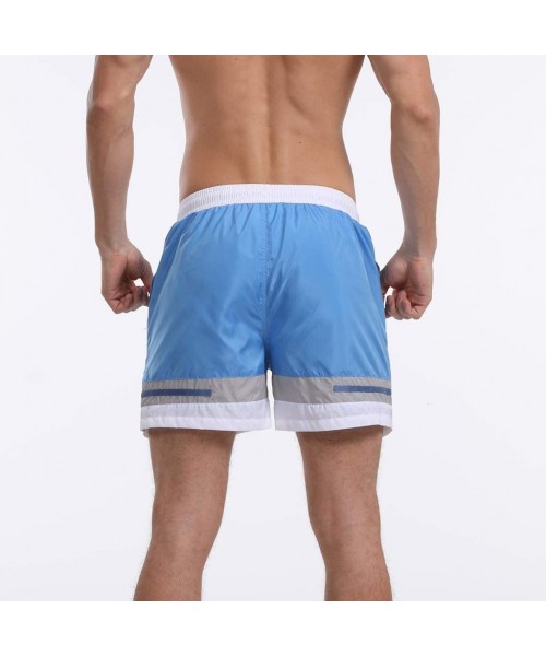 Trunks Men's Swim Drawstring Trunks Quick Dry Beach Surfing Running Swimming Shorts - H Blue - C018WIROCCC