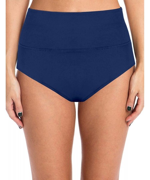 Tankinis Women's High Waisted Swim Bottoms Plus Size Tankini Bottoms Tummy Control Swimwear Briefs - Navy Blue - CQ18N8U7ENI