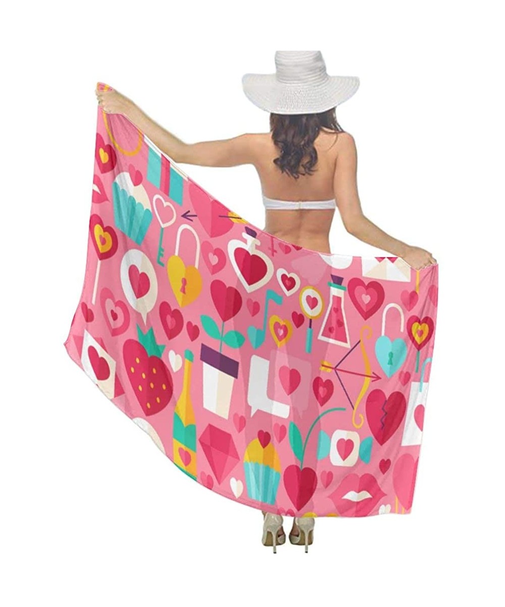 Cover-Ups Women Chiffon Scarf Sunscreen Shawl Wrap Swimsuit Cover Up Beach Sarongs Valentine's Day Love Wine Chemistry Pink -...