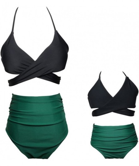 Sets Summer Cute Baby Girls Bikini Set Family Matching Swimwear Mommy and Me Swimsuit（ - Black and Green - C218TCN2KOQ