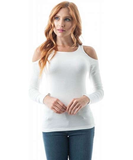 Tankinis Plain Long Sleeve Round Neck Cold Shoulder Top - White - CD1870XX93O