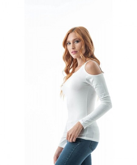 Tankinis Plain Long Sleeve Round Neck Cold Shoulder Top - White - CD1870XX93O