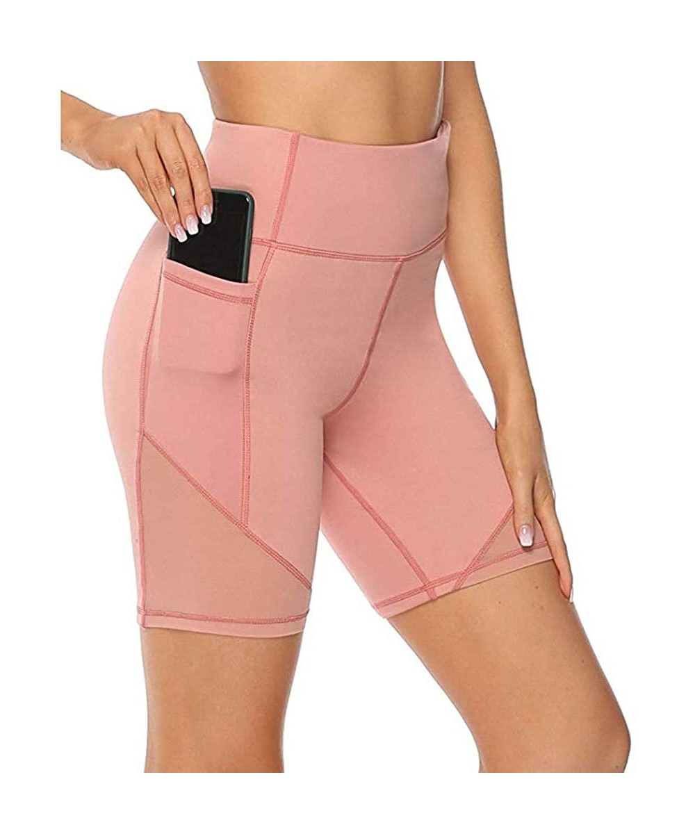 One-Pieces Women's Yoga Shorts High Waist Stretch Athletic Workout Shorts with Pocket Skinny Quick Dry Short Yoga Pants Pink ...