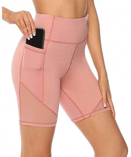 One-Pieces Women's Yoga Shorts High Waist Stretch Athletic Workout Shorts with Pocket Skinny Quick Dry Short Yoga Pants Pink ...