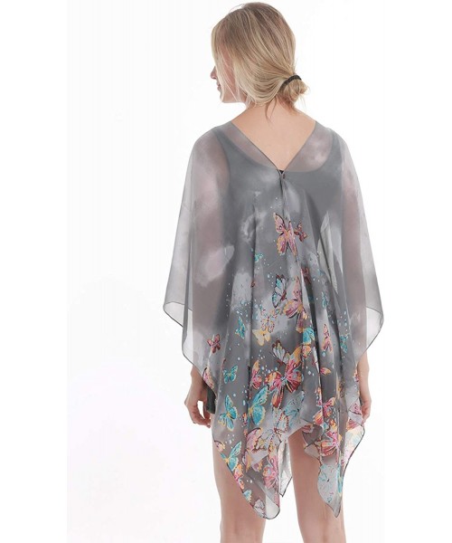 Cover-Ups Women's Floral Kimono Chiffon Sheer Plus Size Beach Cover Up Swimsuit Summer Swimwear for Bikini - A- Light Black&b...