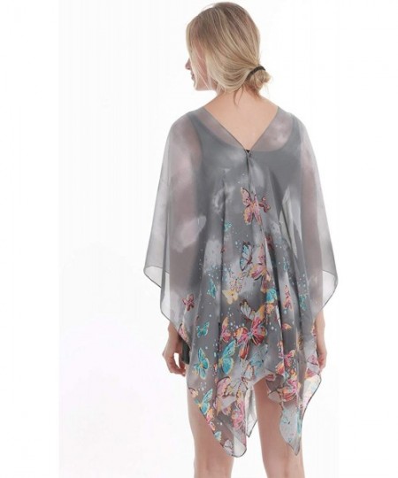 Cover-Ups Women's Floral Kimono Chiffon Sheer Plus Size Beach Cover Up Swimsuit Summer Swimwear for Bikini - A- Light Black&b...