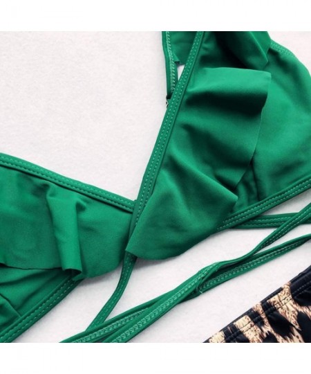 Sets Women's Sexy V-Neck Cute Ruffle Bikini Top High Waisted Leopard Print Two Piece Swimsuit Bathing Suit - Green - C418ST4UZLR