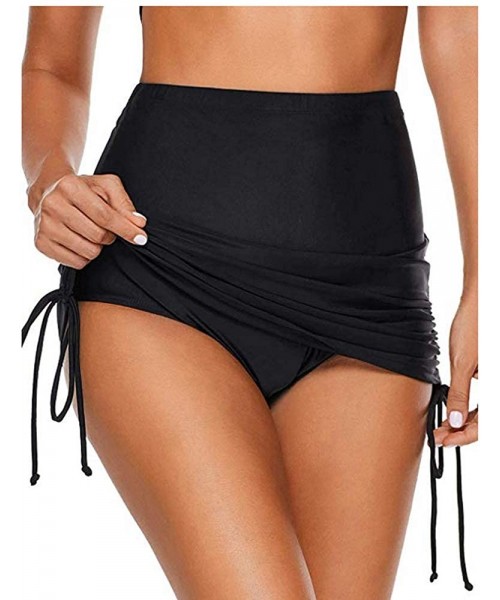 Bottoms Women Shirred High Waisted Tulip Hem Swim Skirt Ruched Skirted Bikini Swimsuit Bottom Beachwear - Stripe Black - CR18...