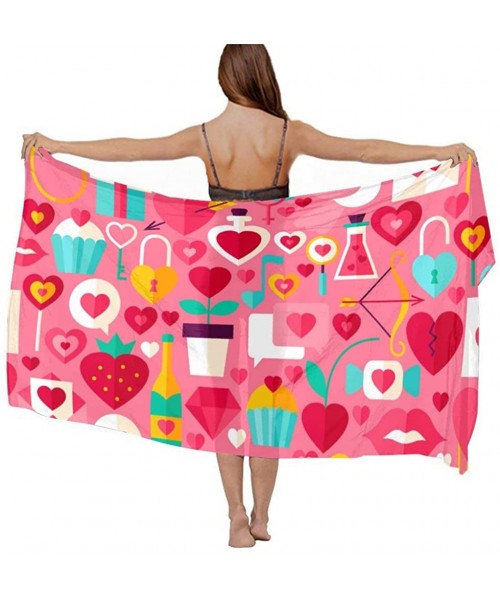 Cover-Ups Women Chiffon Scarf Sunscreen Shawl Wrap Swimsuit Cover Up Beach Sarongs Valentine's Day Love Wine Chemistry Pink -...