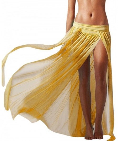 Cover-Ups Women's Sexy High Slit Maxi Beach Skirt Swimsuit Cover Up - Yellow - CP12O5PZLSQ