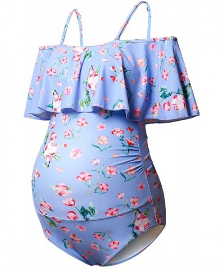 One-Pieces Maternity Swimwear Womens Bikinis Tankini Summer Swimsuits Pregnancy Beachwear - Blue Floral One-pieces - C8194GD9ZXZ