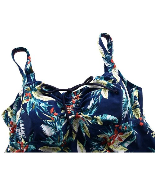 Tankinis Women's Plus Size Swimwear Floral Tankini Set Drawtring Modest Two Piece Swimsuit - Green Leaves - CG12O1FIG36