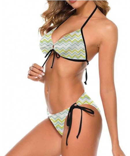 Bottoms Tie Bikini Swimsuit Set Chevron- Nostalgic Complex Zig Zag Cute Confy and Sexy - Multi 11-two-piece Swimsuit - C619E6...