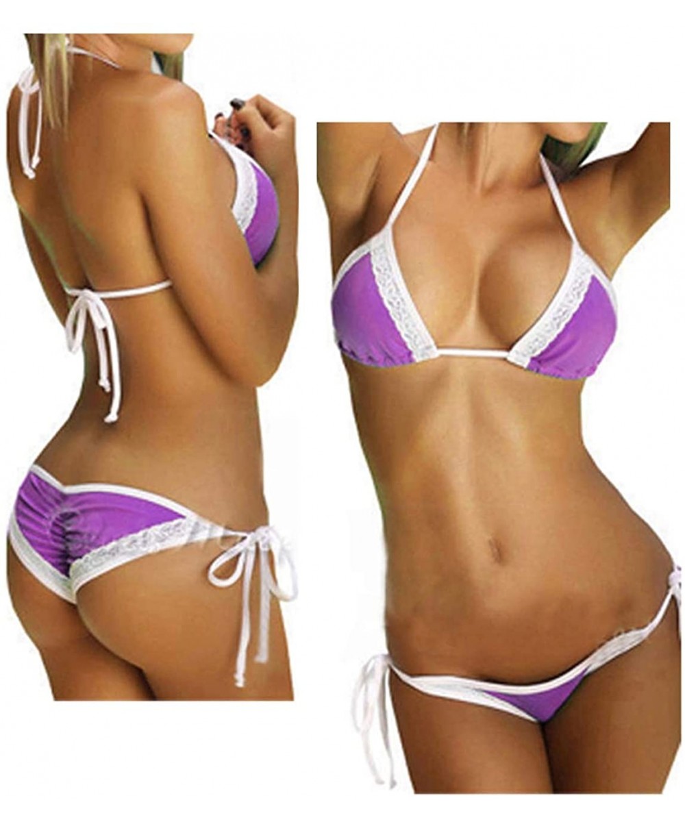 Sets Women Sexy Bikini Set Push-Up Non-Padded Swimwear Swimsuit Bathing Beachwear Two Piece One Size Stretch - Batch2_ Purple...