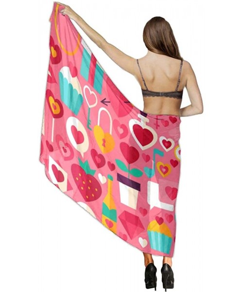 Cover-Ups Women Chiffon Scarf Sunscreen Shawl Wrap Swimsuit Cover Up Beach Sarongs Valentine's Day Love Wine Chemistry Pink -...