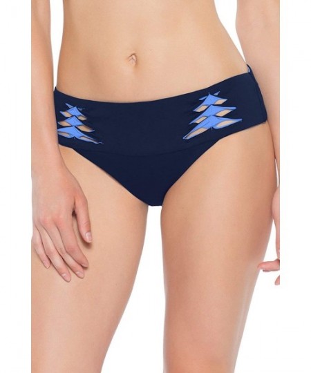 Bottoms Women's Origami Cutout Tab Side Hipster Bikini Bottom - Navy - CM18EOMLWYL