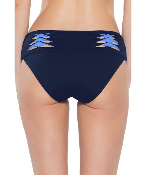 Bottoms Women's Origami Cutout Tab Side Hipster Bikini Bottom - Navy - CM18EOMLWYL