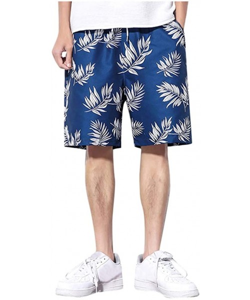 Trunks Men's Swim Drawstring Trunks Quick Dry Beach Surfing Running Swimming Shorts - D Blue - CK18U2DH29E