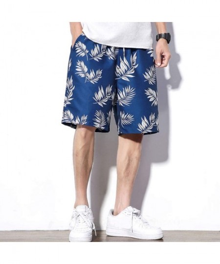 Trunks Men's Swim Drawstring Trunks Quick Dry Beach Surfing Running Swimming Shorts - D Blue - CK18U2DH29E