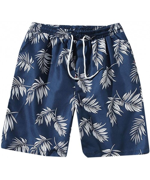 Trunks Men's Swim Drawstring Trunks Quick Dry Beach Surfing Running Swimming Shorts - D Blue - CK18U2DH29E