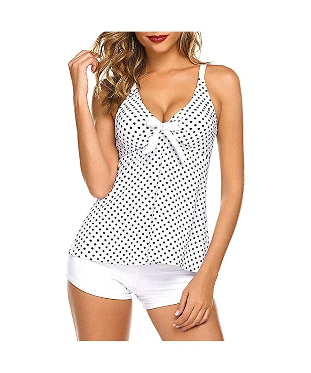 Racing Plus Size Two Piece Tankini Bikini Set Dot Printed Bathing Suit Ladies Swim Dress Swimwear Beachwear - Bwh1 - CZ198XNGL0S