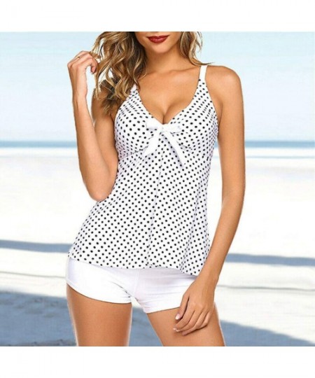 Racing Plus Size Two Piece Tankini Bikini Set Dot Printed Bathing Suit Ladies Swim Dress Swimwear Beachwear - Bwh1 - CZ198XNGL0S