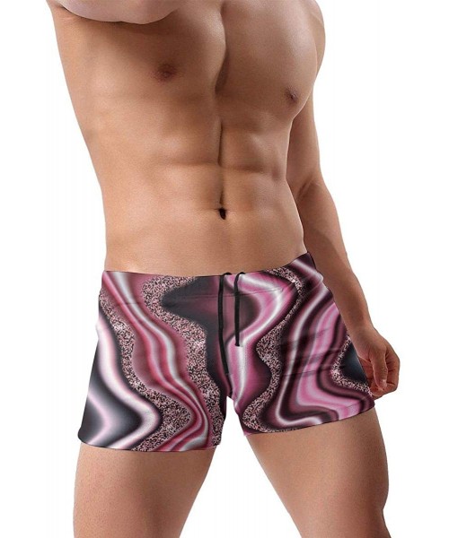 Briefs Men's Low Rise Bikini Briefs Bulge Beach Swim Trunks - Luxury Pink and Gray Marbling Pattern - C119C5MRW6W