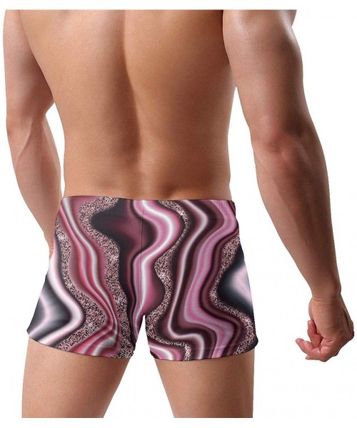 Briefs Men's Low Rise Bikini Briefs Bulge Beach Swim Trunks - Luxury Pink and Gray Marbling Pattern - C119C5MRW6W