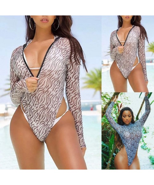 Cover-Ups Swimsuits for Women Tummy Control- Womens One Piece Swimsuit Leopard Monokinis Swimwear Bathing Suits - Brown - C61...