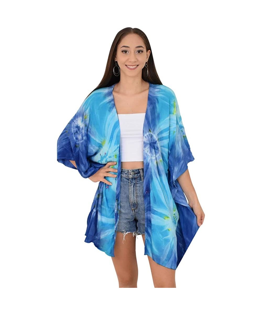 Cover-Ups Kimono Tie-Dye Resortwear Beach Cover - Blue Ocean - C318WQTO9S6