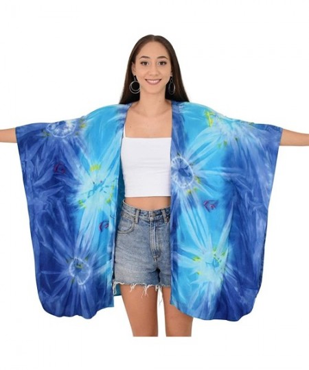 Cover-Ups Kimono Tie-Dye Resortwear Beach Cover - Blue Ocean - C318WQTO9S6